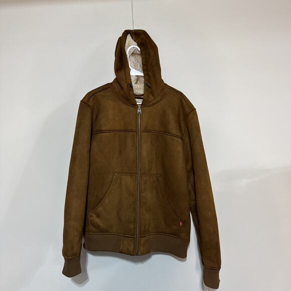 Levi's Mens Hooded Lined Sherpa Lined Midweight Faux Shearling Coat Sz Large Men - Picture 1 of 14